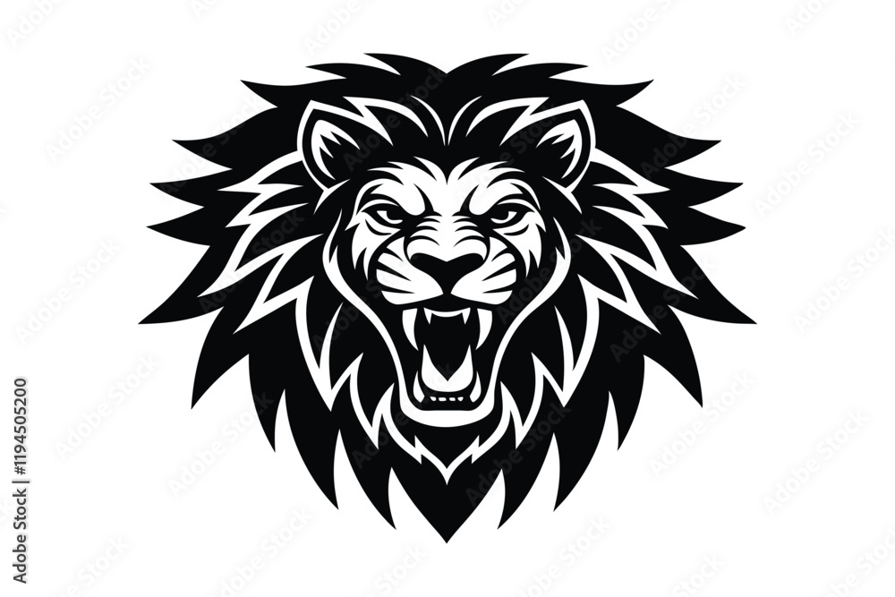 Silhouette of lion head front-facing view art illustration Silhouette of lion head front-facing view art illustration