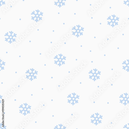 Seamless snow pattern with falling snowflakes. Snowy print, endless repeating background for textile, fabric, wrapping paper, wallpaper design. Winter texture. Printable flat vector illustration