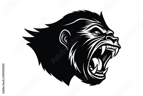 Silhouette of gorilla head side view art illustration.eps