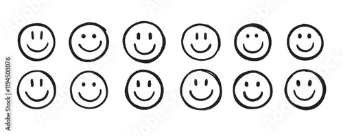 Wallpaper Mural Smile face Doodle sketch style icon set. Smiling face hand drawn, happy emotion concept. Torontodigital.ca