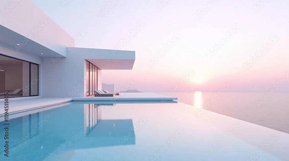 Fototapeta premium Minimalist modern architecture luxurious white beach house infinity pool