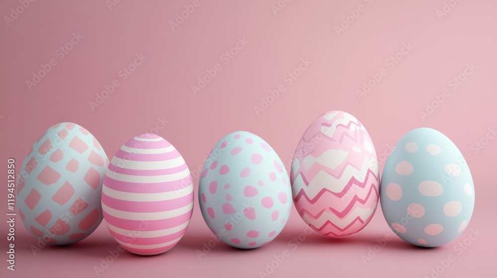 3D Illustration. Easter eggs with different patterns on pastel color isolated background. Happy Easter concept. 3D Illustration. Easter eggs with different patterns on pastel color isolated background. Happy Easter concept.