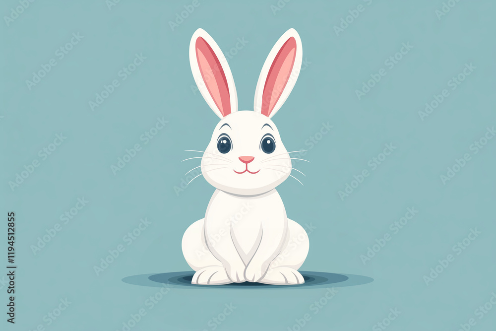 Obraz premium Playful cartoon Easter bunny with big eyes and pink ears on a blue background. 