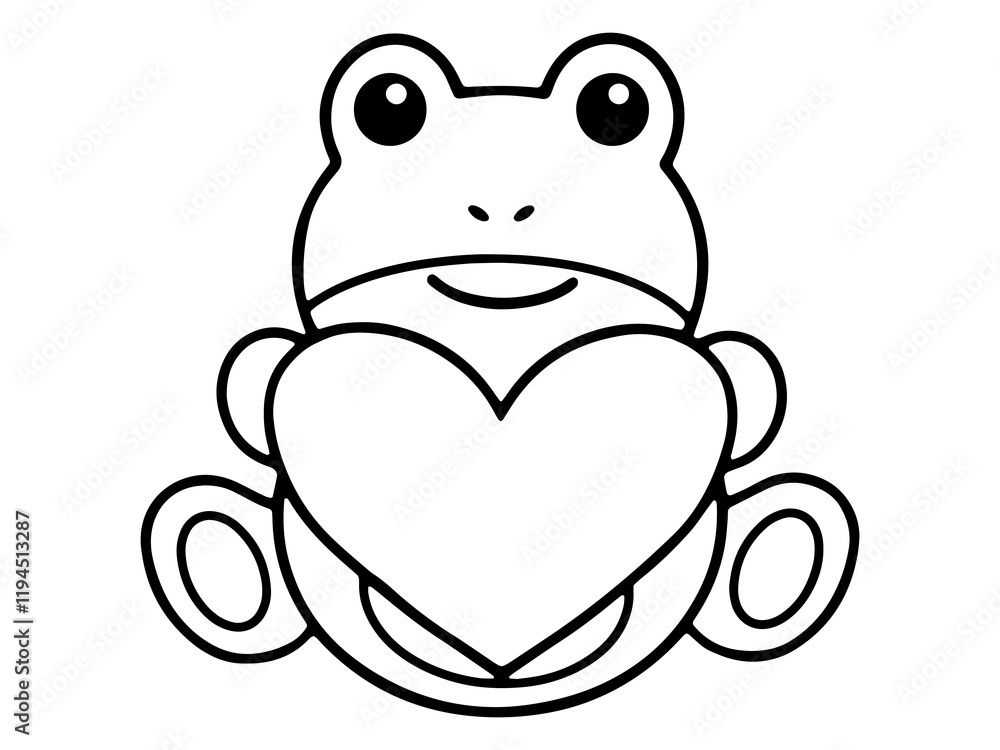 Valentine Day Frog Holding Heart Line Art Valentine Day Frog Holding Heart Line Art