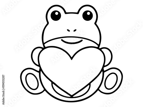 Valentine Day Frog Holding Heart Line Art