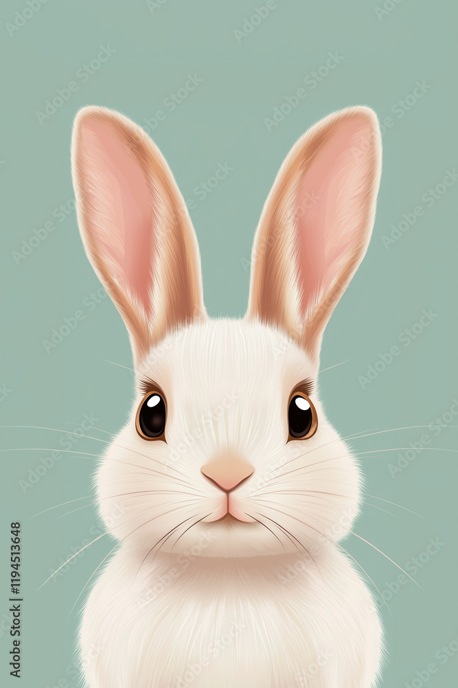 Obraz premium Adorable fluffy rabbit with tall ears and a soft pastel green background 