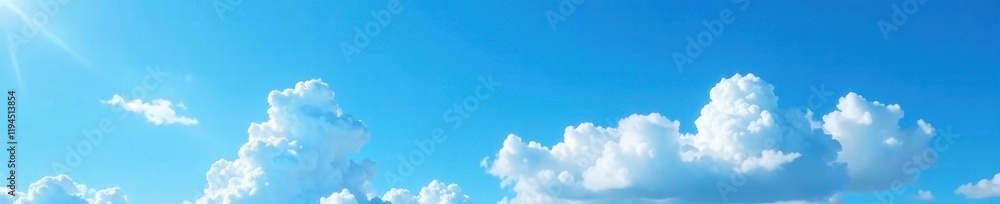 Obraz premium Vibrant blue sky, fluffy white clouds, scenic backdrop, illustration, overhead