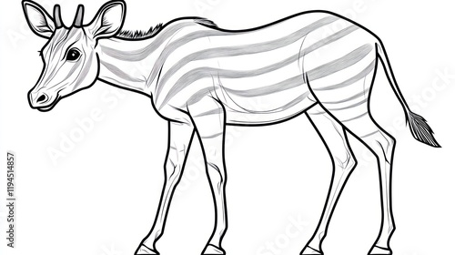 Zebra-like animal profile, side view, black and white illustration, nature photo