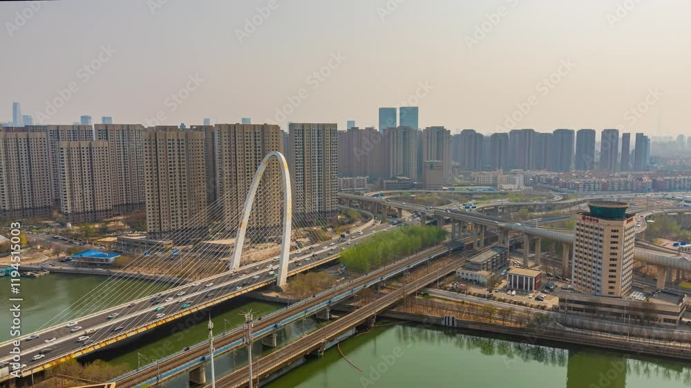 Timelapse reveals Beiyingmen Interchange in Tianjin cityscape under clear skies Timelapse reveals Beiyingmen Interchange in Tianjin cityscape under clear skies