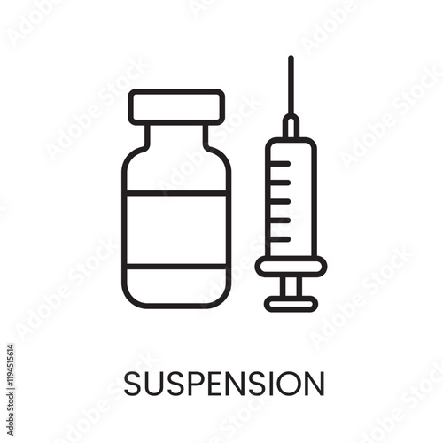 An icon of a syringe and vial in vector, symbolizing medical suspension or injections, with an editable stroke