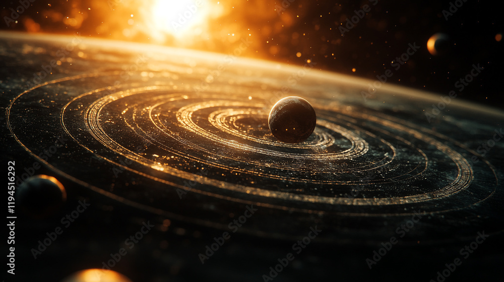 Cosmic dance of planets around a glowing sun during a celestial event Cosmic dance of planets around a glowing sun during a celestial event