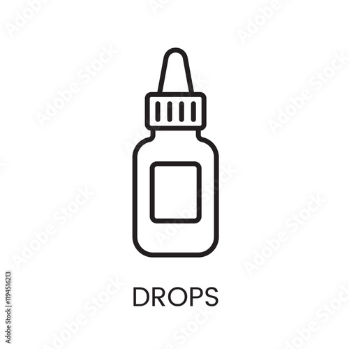 An icon of a dropper bottle with a labeled section in vector, symbolizing liquid medications or eye drops, with an editable stroke