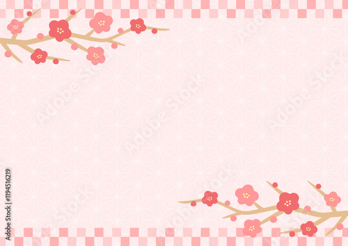 梅の花と和柄の背景のベクターイラスト