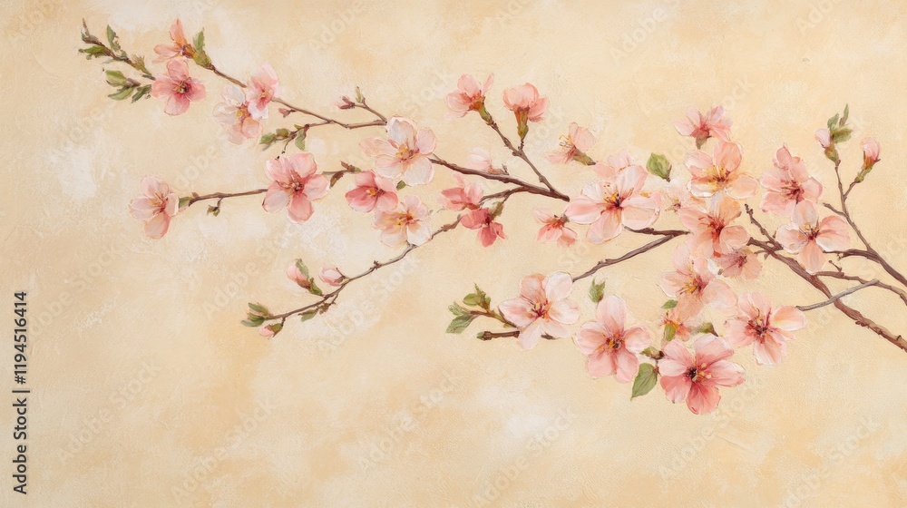 Spring banner, branches of blossoming cherry against beige background. sakura flowers, dreamy romantic image spring, landscape panorama, copy space. Spring banner, branches of blossoming cherry against beige background. sakura flowers, dreamy romantic image spring, landscape panorama, copy space.