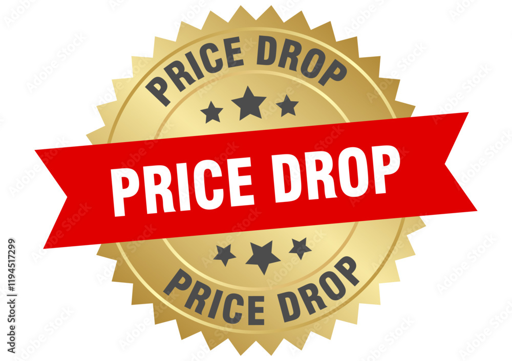 price drop. price drop round red and gold label isolated on transparent background price drop. price drop round red and gold label isolated on transparent background