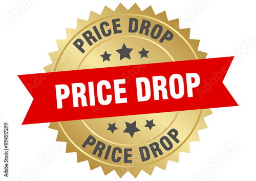 price drop. price drop round red and gold label isolated on transparent background