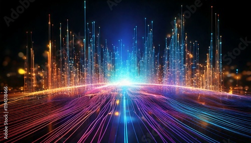 A high-resolution image of quantum data being processed, with glowing bits of information floating through a futuristic system, represented by glowing particles and intricate quantum circuits.