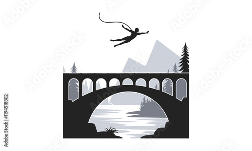 Bungee Jumping Vector Clipart Set with Adventure and Outdoor Themes