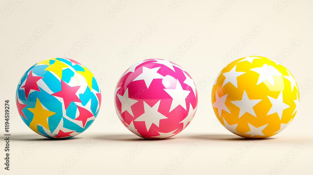 Beach balls, inflatable toys for summer games of white, red and blue colors with stars pattern, isolated object, rubber bouncy balloons in different positions, Realistic 3d vector illustration, set Beach balls, inflatable toys for summer games of white, red and blue colors with stars pattern, isolated object, rubber bouncy balloons in different positions, Realistic 3d vector illustration, set