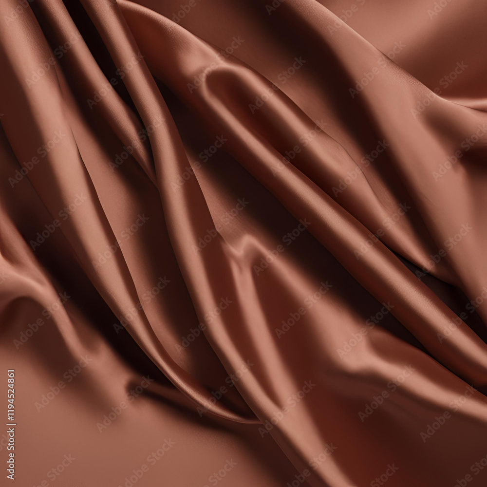 Fototapeta premium A close-up of rich brown satin fabric with smooth, flowing folds, showcasing its soft, shiny, and luxurious texture.