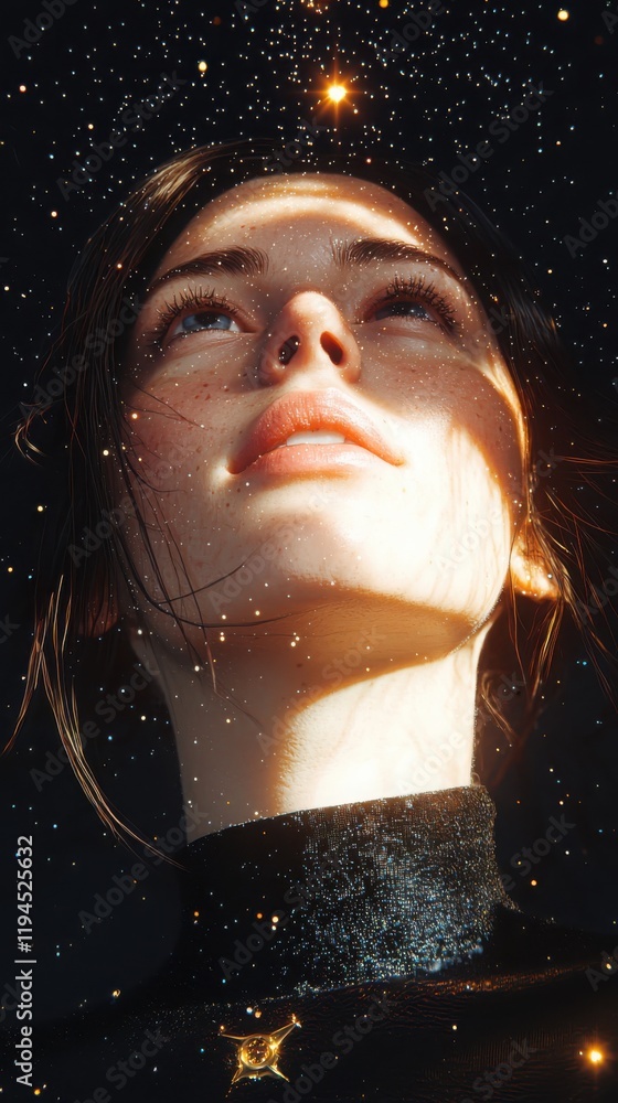 Fototapeta premium Gazing at a starry night sky over a tranquil lake celestial reflection serene environment dreamy perspective evoking peace and wonder