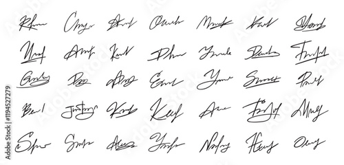 Signatures set. Fictitious handwritten signatures template for signing documents.