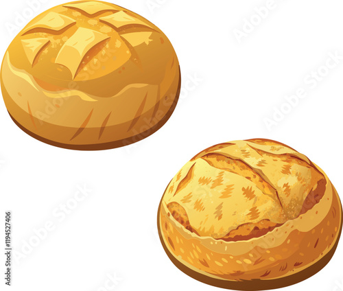Two round loaves of bread baking, freshly baked food