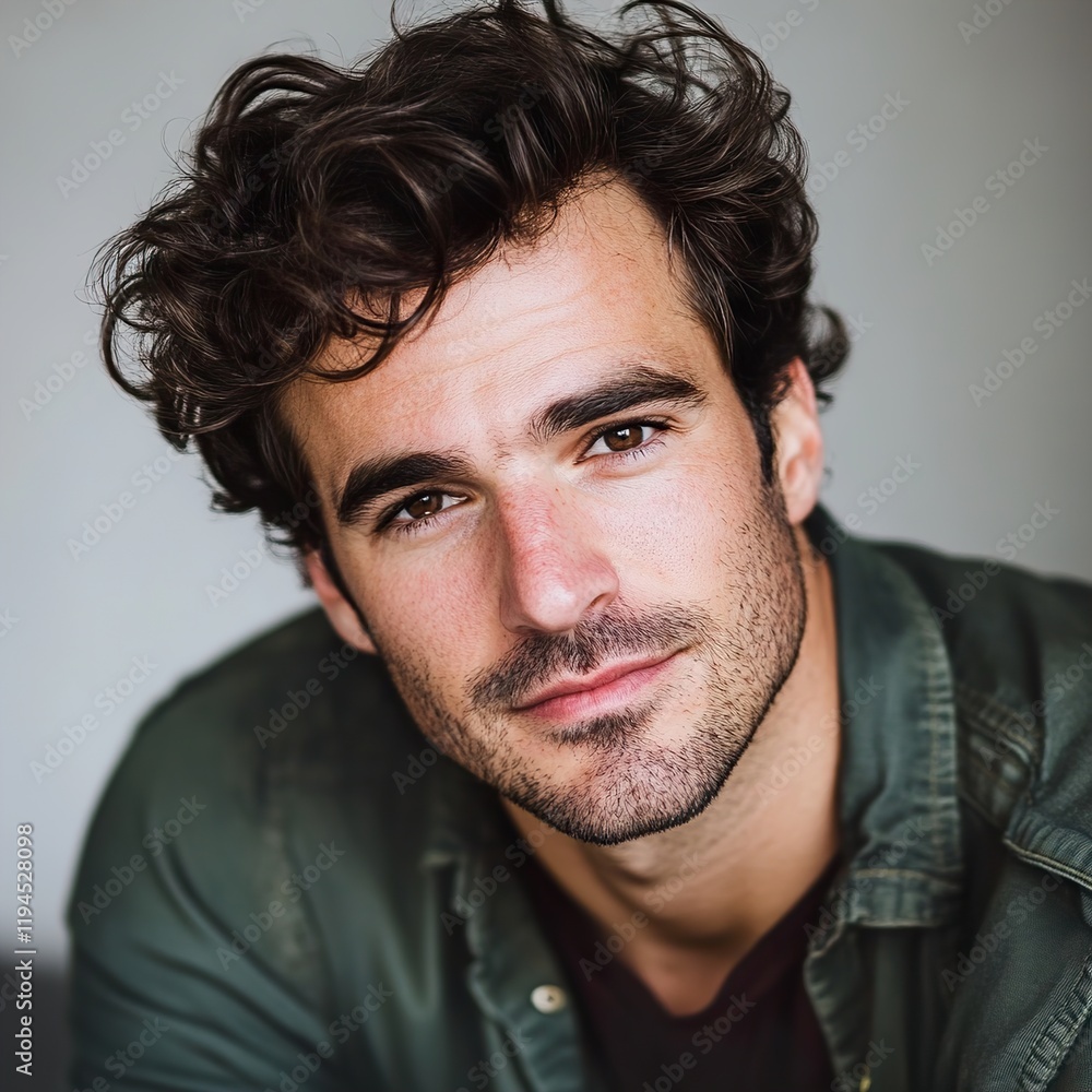 Portrait of a Handsome Man with Curly Hair Portrait of a Handsome Man with Curly Hair