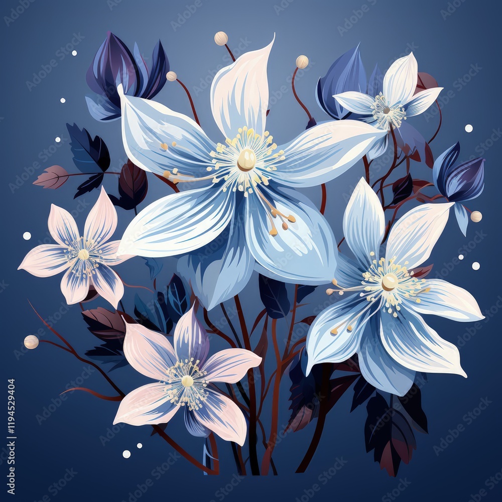 Fototapeta premium Minimalistic Botanical Art: Clematis in Flat Dark Style