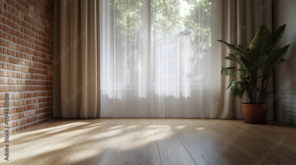 Fototapeta premium Bright morning light creating patterns on wooden floor