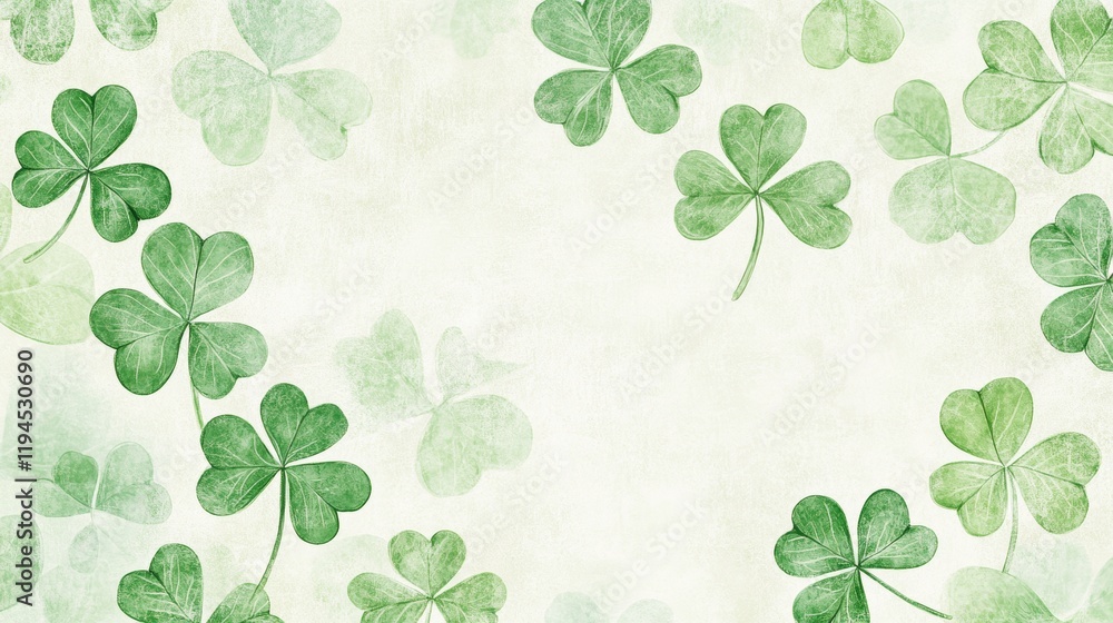 Soft green shamrocks create a minimalist and festive backdrop, perfect for St Patrick's Day Soft green shamrocks create a minimalist and festive backdrop, perfect for St Patrick's Day