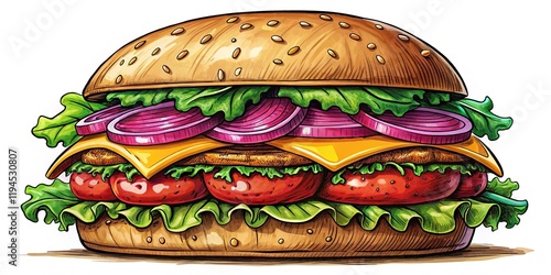 Cute DIY Hand-Drawn Burger & Sandwich PNGs - Colorful Food Illustrations photo