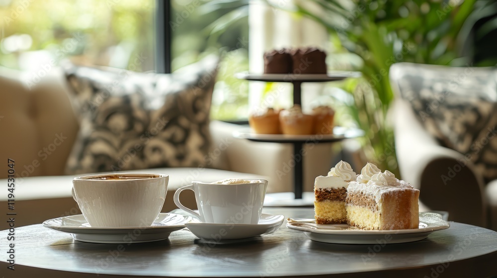 Coffee and Cake in a Cozy Cafe Setting Coffee and Cake in a Cozy Cafe Setting