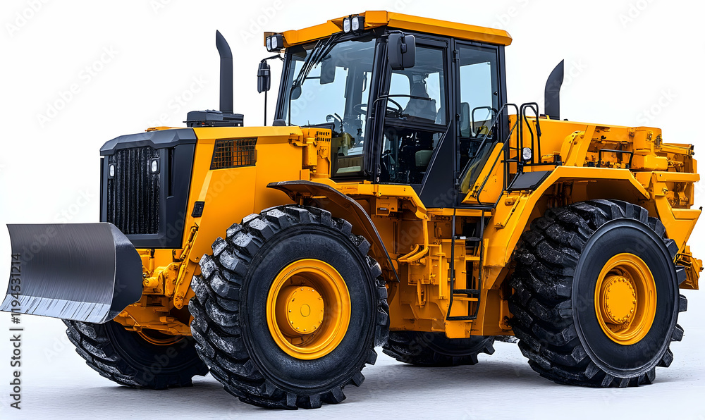 Yellow tractor studio shot, powerful engine, white background, construction Yellow tractor studio shot, powerful engine, white background, construction
