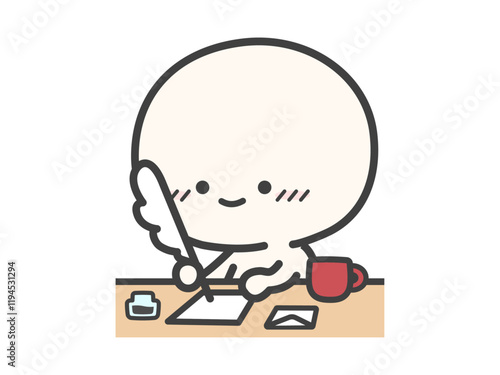 羽ペンで手紙を書く人物のベクターイラスト01