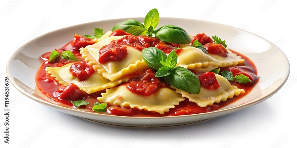 Delicious Homemade Ravioli with Tomato Sauce and Fresh Basil - High-Resolution Food Photography Delicious Homemade Ravioli with Tomato Sauce and Fresh Basil - High-Resolution Food Photography