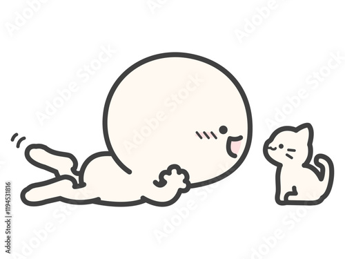 猫を見つめるかわいい人物のベクターイラスト01