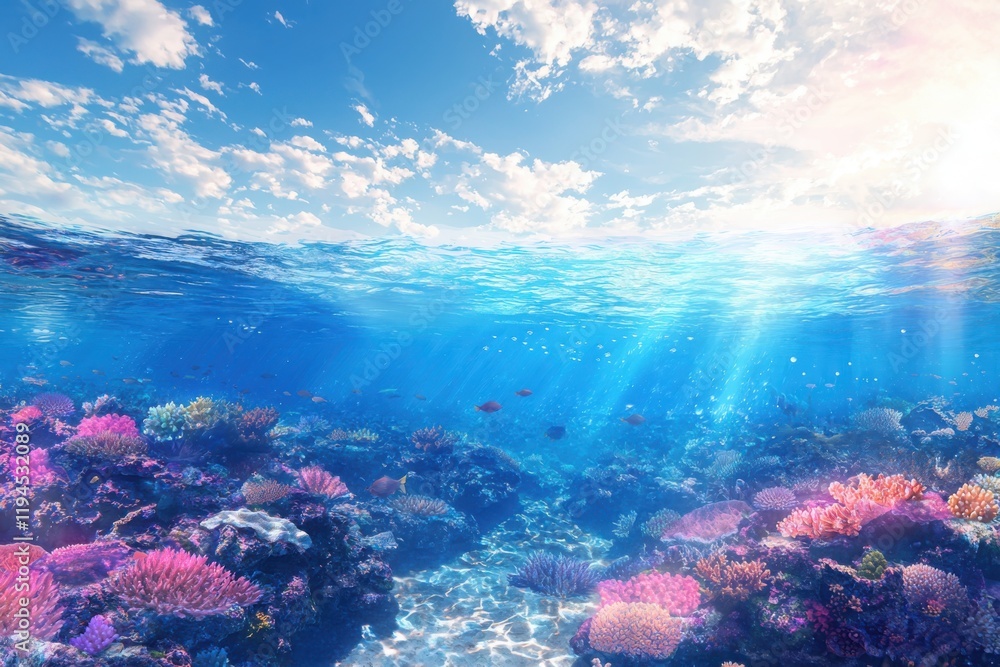 Fototapeta premium Underwater harmony colorful coral reefs and vibrant fish in a serene ocean scene tropical waters nature photography tranquil environment scenic viewpoint