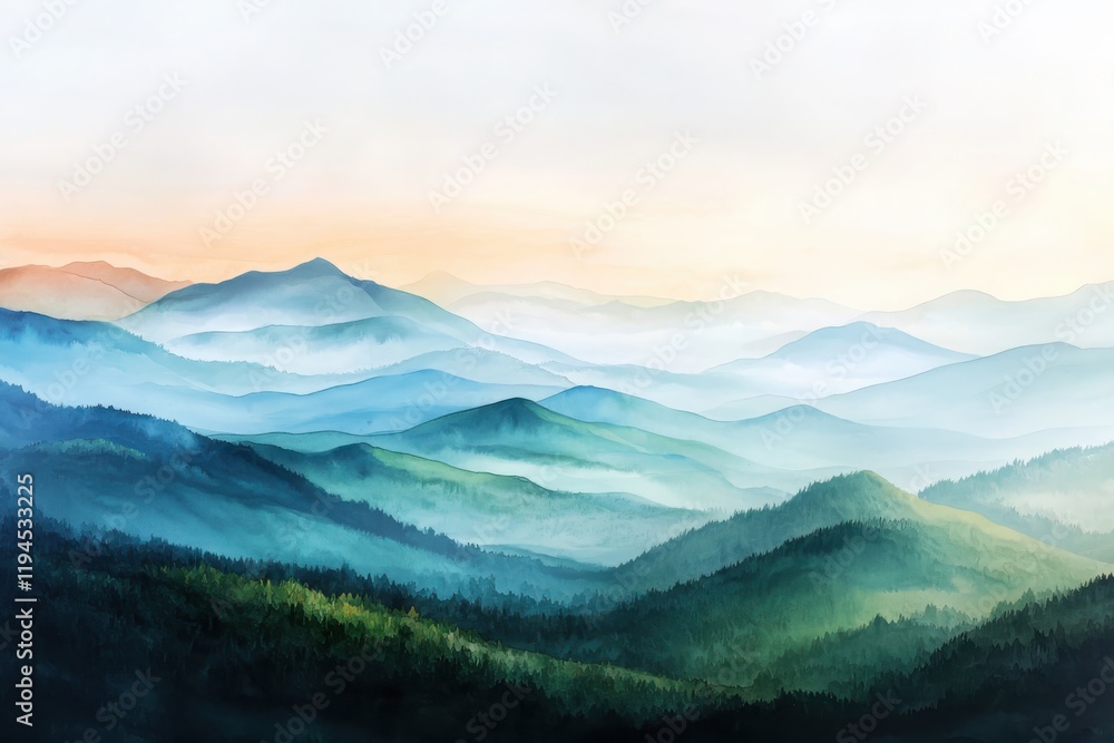 Gentle rolling hills watercolor painting serene landscape artistic creation tranquil environment aesthetic viewpoint calming concept Gentle rolling hills watercolor painting serene landscape artistic creation tranquil environment aesthetic viewpoint calming concept