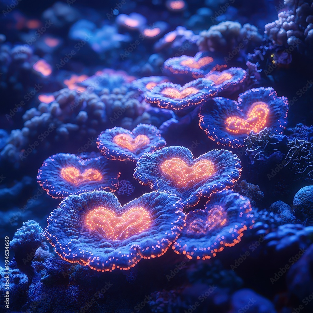 Obraz premium Glowing Heart-Shaped Coral Underwater in Vibrant Ocean Environment