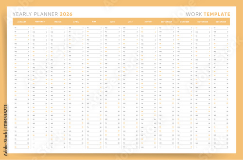 Yearly Planner 2026 Sunday Start Yellow Corporate Design Template
