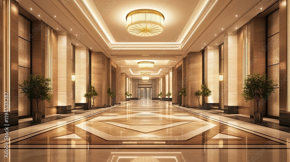 Obraz premium Grand hotel lobby interior design, opulent lighting