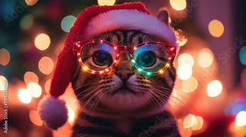 Holiday Cat with Santa Hat