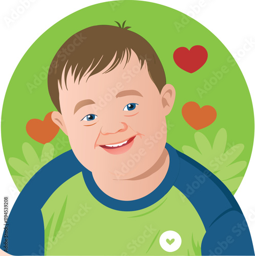 Portrait of smiling child with down syndrome showing love and happiness