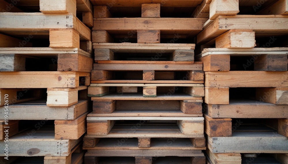 Stacked wooden pallets create a strong geometric pattern with natural textures