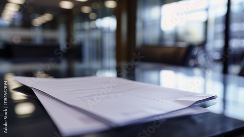 Corporate policy document on a sleek glass desk in a modern office setting, symbolizing professionalism and business clarity. Professional workplace and corporate governance concepts.