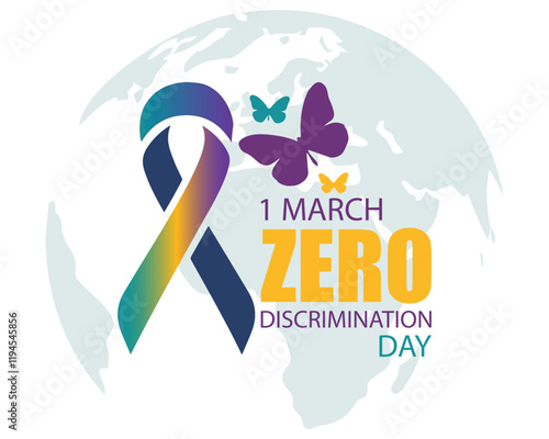 Zero Discrimination Day. March 1st. Concept of celebration. Template for background, banner, card, poster.