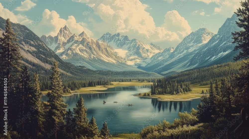 Fototapeta premium Serene Alpine Lake View with Majestic Mountains