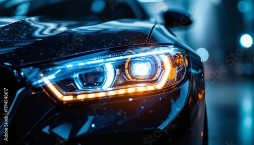 Captivating closeup of a modern car headlight with its intricate design