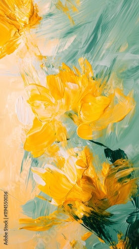 Wallpaper Mural Fluid brushstrokes in shades of yellow bloom against a soothing backdrop, capturing the essence of natural beauty during the peaceful twilight hours Torontodigital.ca